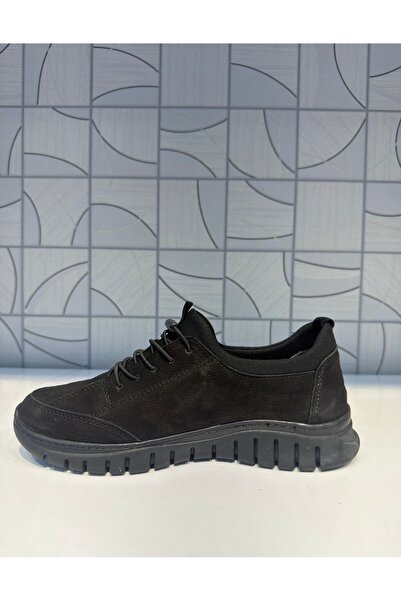 Anıl Ayakkabı B1 4320 Women's Black Nubuck Genuine Leather Rubber Laces Non-Slip Sole Daily Sports Comfortable Shoes