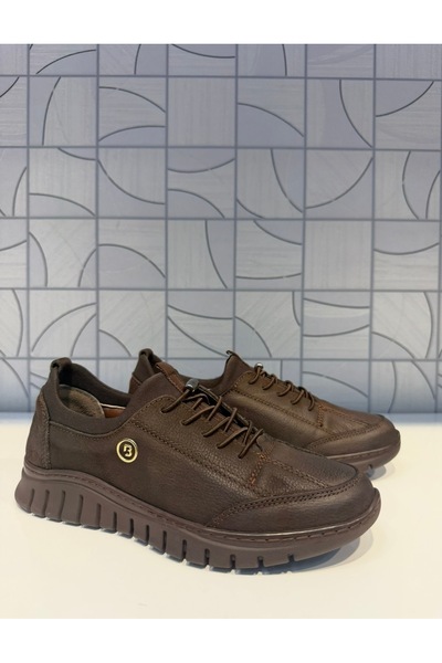Anıl Ayakkabı B1 4320 Women's Brown Nubuck Genuine Leather Rubber Laces Non-Slip Sole Daily Sports Comfortable Shoes