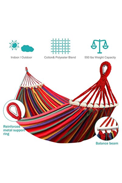 JZS Double Hammock 2 Person Cotton Canvas with Carrying Bag 260x80cm Red