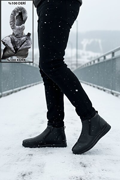 BIG KING Ανδρικές μπότες από γνήσιο δέρμα με διπλό φερμουάρ και γούνα εσωτερικά