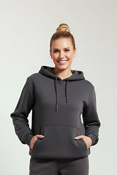 OXVİN Γυναικεία φούτερ Kangaroo Pocket Hooded 3 κλωστών Puff Soft (Fleece Inside) Φούτερ - Oversize ORIGINAL MOLD