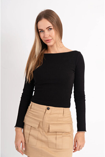 ALCİNOUS 100% Cotton Boat Neck Blouse with Stitching Detail