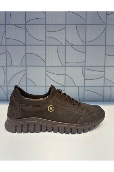 Anıl Ayakkabı B1 4320 Women's Brown Nubuck Genuine Leather Rubber Laces Non-Slip Sole Daily Sports Comfortable Shoes