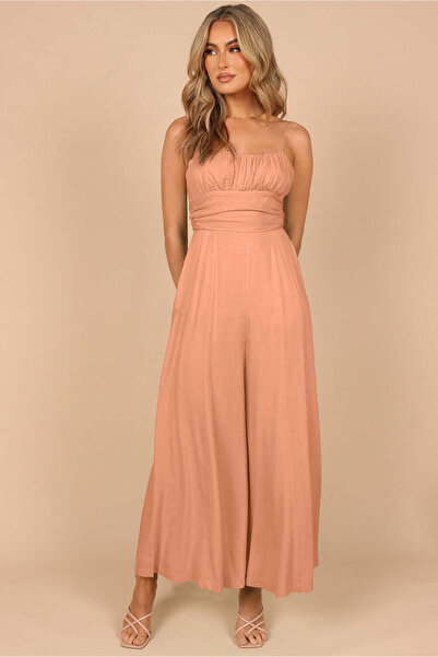 WildFashion Jumpsuit made of light and airy material, with wide-leg pants, orange M825-19