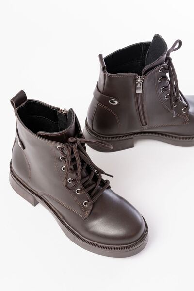 Zerenyus Zri̇n-2003 Premium Brown Leather Lace-Up Zippered Casual Women's Boots