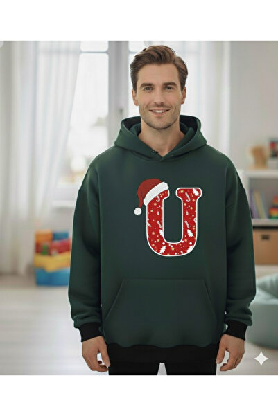 ÇAĞLA KURT M N O P R S t U V Y Z Letter Men's Christmas Themed Hooded Pocket Sweatshirt Pullover Gift Outfit