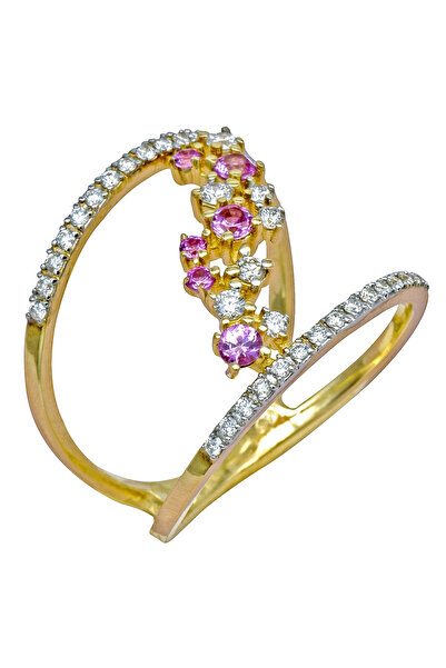 Gold 14K Gold Ring with Diamonds and Pink Sapphires