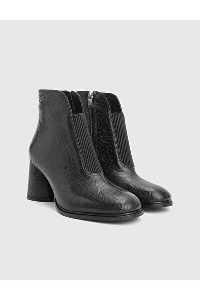 İLVİ Greg Genuine Crazy Leather Black Heeled Women's Boots