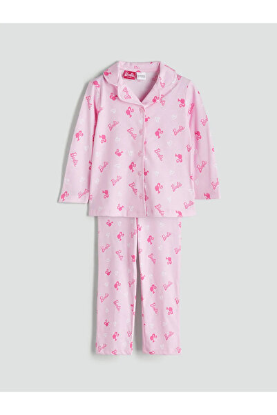 LC Waikiki LCW Kids Pink Barbie cu imprimeu Set de pijamale pentru fete cu gu...