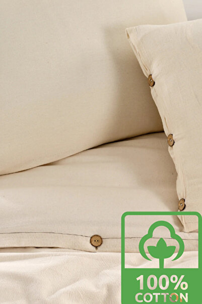 MUEV 100% Cotton Natural Washed Fabric Double Duvet Cover Set