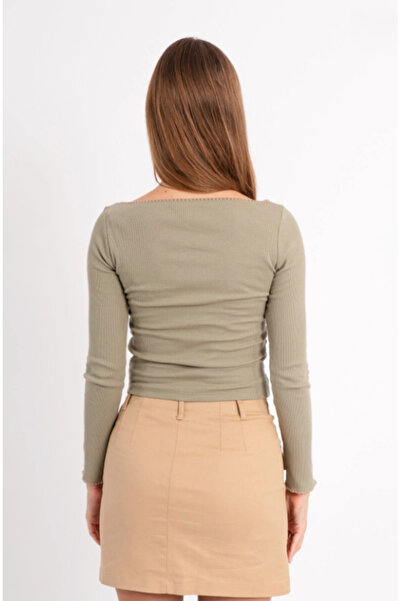 ALCİNOUS 100% Cotton Blouse with Stitching Details and Boat Neck