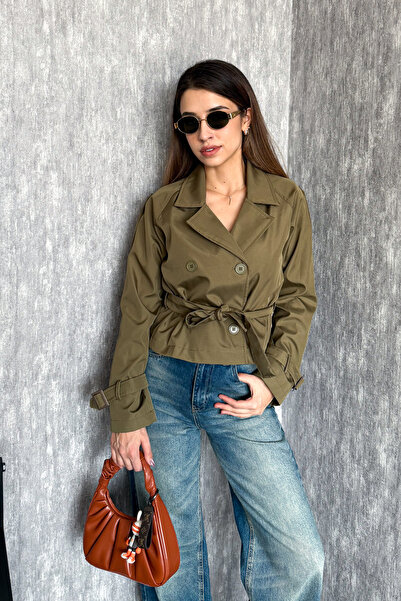 ModaPlaza Women's Short Belted Trench Coat 5970