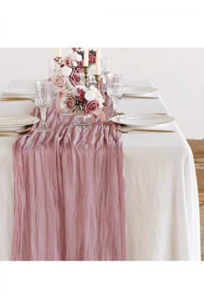 Generic Violet Pink Gauze Table Runner90×400cm, Boho Style Wedding Bridal Baby Shower Party Table Decor