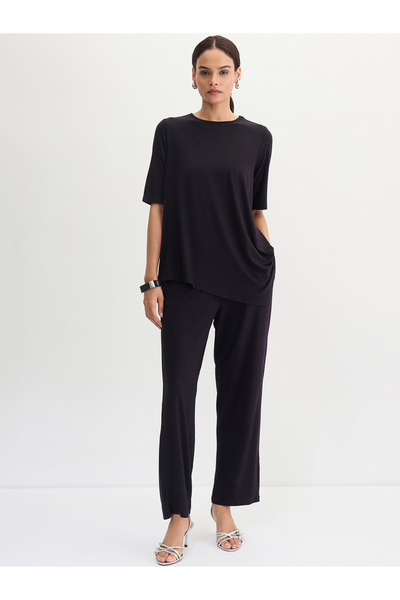 Femmella By Styli Black Asymmetrical Knit Top And Pants Co-Ords