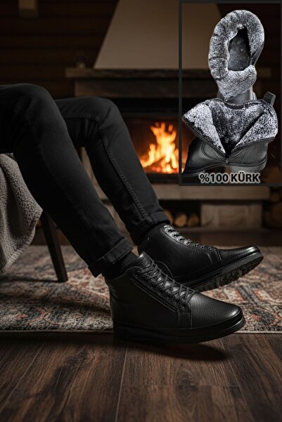 BIG KING Ανδρικές μπότες από γνήσιο δέρμα με φερμουάρ και επένδυση από γούνα