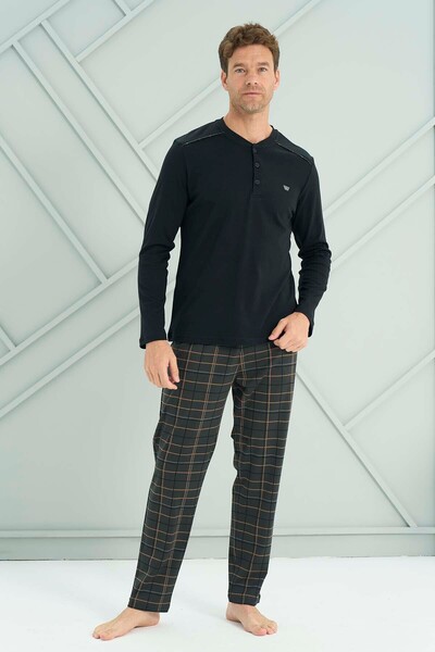 REMSA Ανδρικό Σετ Πιτζάμες Μακρυμάνικο Χτενισμένο Βαμβακερό 2232 Μαύρο04