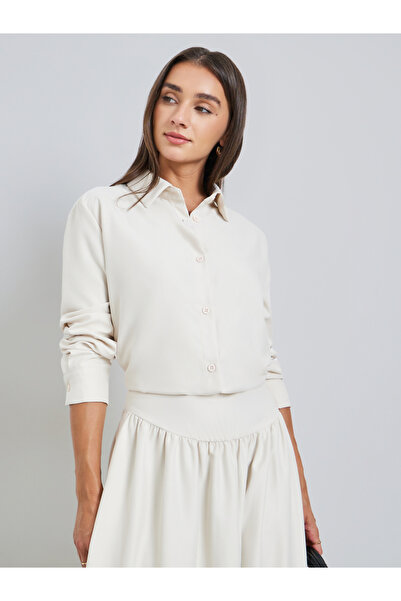 Styli Off White Solid Shirt and Maxi Skirt Co-ords