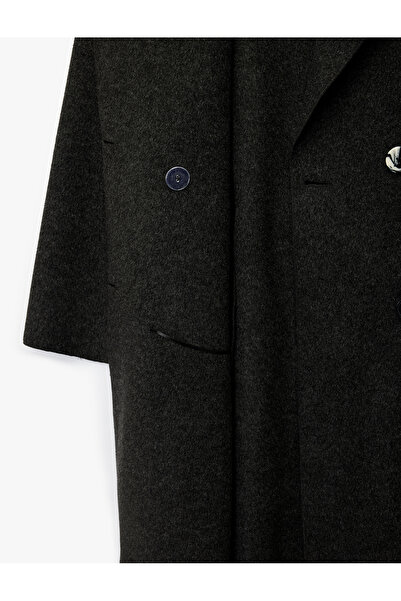 Koton Double-Breasted Long Sleeve Cashmere Coat with Belt Detail and Buttons