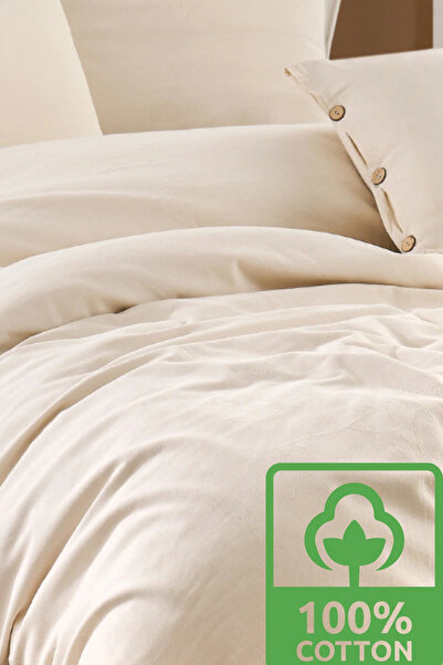 MUEV 100% Cotton Natural Washed Fabric Double Duvet Cover Set