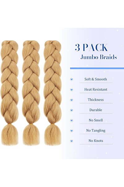 OEM Braided hair extensions, 3 pieces blonde braided hair 60cm