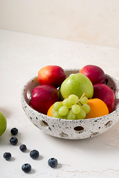 Koza Home Satin matte white marbled handmade oval large bowl 8608