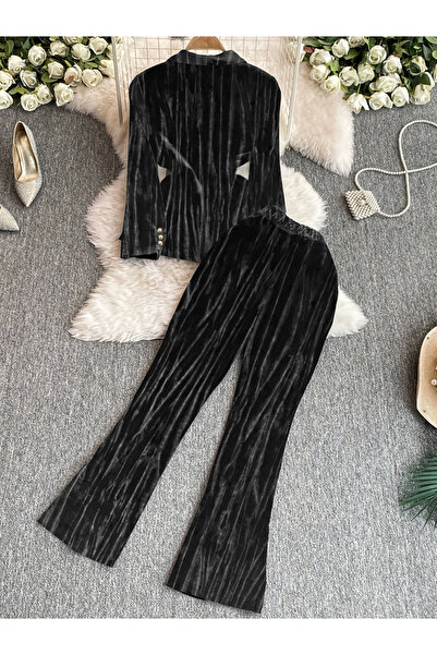 Take Two By Styli Black Velvet Blazer and Trousers Co-ords