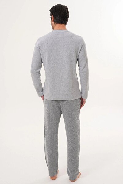 Mecit Pijama Long Sleeve Button Collar Plus Size Men's Pajama Set