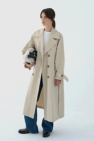 Gülşah collection Задній шов Детальний тренч - Камінь