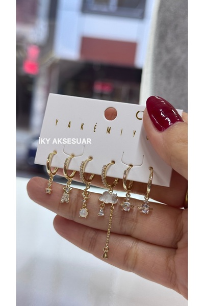 iky aksesuar Yakemiyou 6 lı Bulut Çelik Küpe