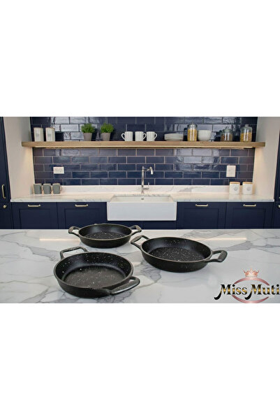 Missmuti Granit Sahan Seti Döküm Siyah 3 Farklı Boy