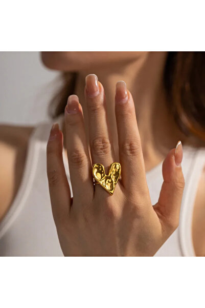 Choice خاتم ذهبي بفتحة قلب كبير بتصميم مطرقة من الفولاذ المقاوم للصدأ قابل للتغيير ZA4475-1 للنساء