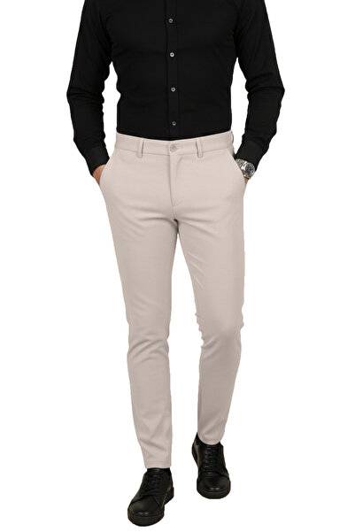 DeepSEA Stone Slim Fit Elastic Waist Striped Textured Stretch Fabric Men's Trousers – Stylish & Comfortable Design 2600700