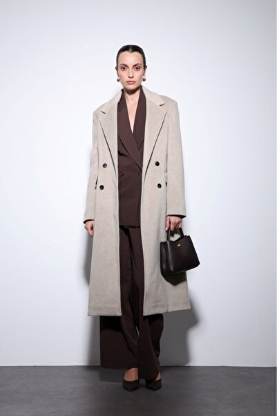 Starinci Mayo Γυναικείο παλτό Κλασικό Μοντέλο με Τσέπες Κρεμ