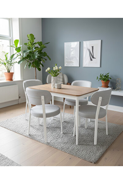 DİLETTO 70x110 YEMEK MASA TAKIMI MUTFAK MASASI 4 KİŞİLİK MASA SANDALYE TAKIMI A.ÇAM KREM RENK