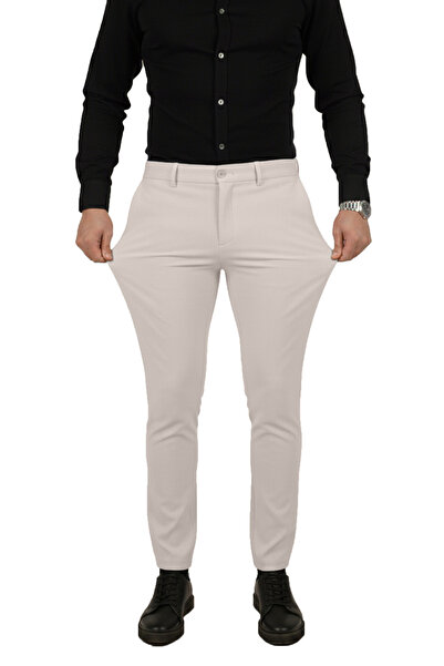 DeepSEA Stone Slim Fit Elastic Waist Striped Textured Stretch Fabric Men's Trousers – Stylish & Comfortable Design 2600700