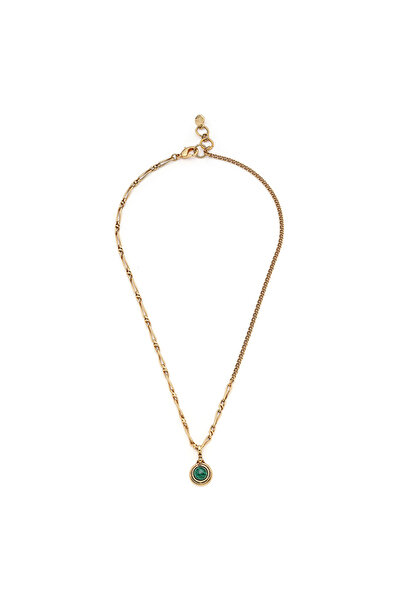 Mon Reve Emrald Soil Malahit Doğaltaş Charm Altın Kaplama Zincir Kolye