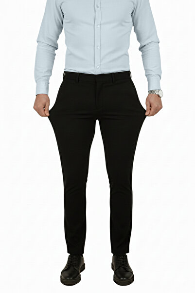 DeepSEA Μαύρο ανδρικό παντελόνι με ελαστική μέση με υφή ρίγες ελαστικό ύφασμα – Κομψό & άνετο σχέδιο 2600700