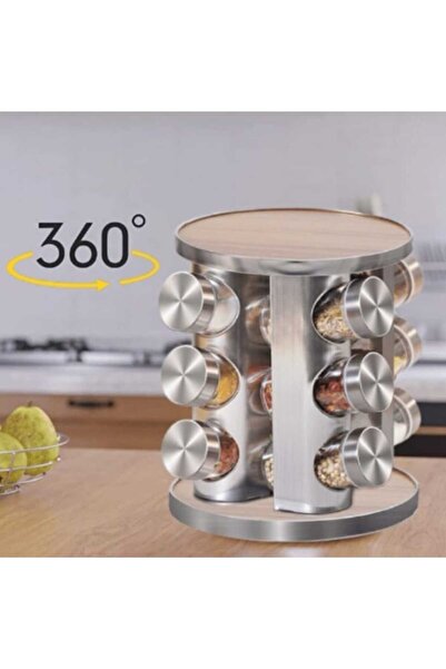 dealshopromania Set suport rotativ pentru condimente cu 12 recipiente, gri/ma...