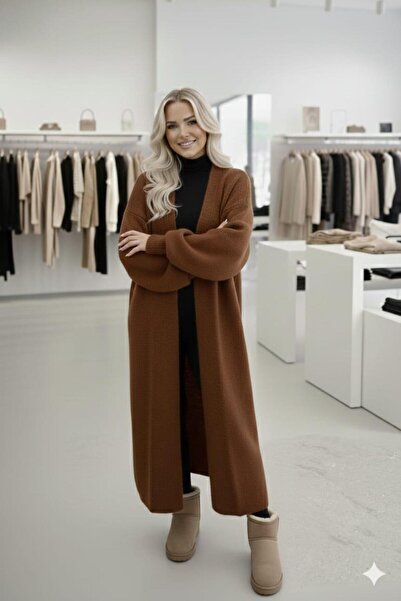 Sfg Life Moda Women's Shawl Collar Oversized Knitwear and Bearded Furry Cardigan