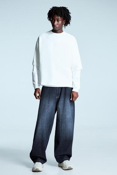 Bershka Superbaggy fit zımbalı yama jean