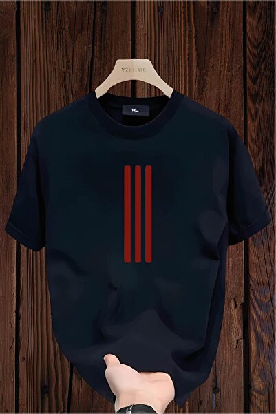 donamod 3 Lines Printed White Black Color Men's T-Shirt