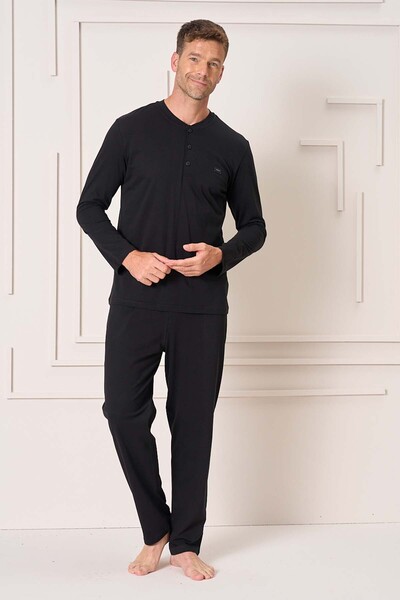 REMSA Ανδρικό σετ πιτζάμες με μακρυμάνικο βαμβακερό 4110 Μαύρο01
