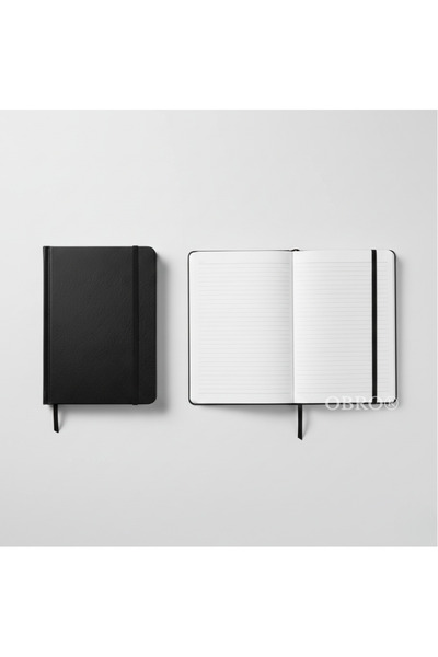 OBRO Black A5 Undated Notebook OBRO® - 200 Lined Pages, Durable Vegan Leather Hardcover, Elastic Closure