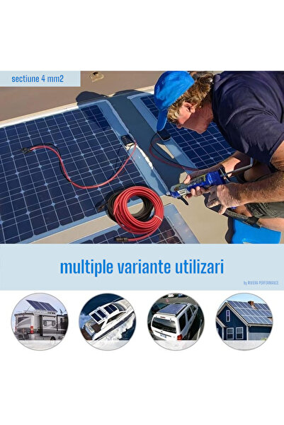 OEM Cablu solar fotovoltaic, sectiune 4mm2, cu conector MC4, lungime 2x2m, rosu, negru, clasa IP67