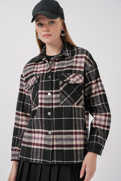 Bigdart Women's Plaid Pattern Oversized Lumberjack Shirt 3854 - C.Black