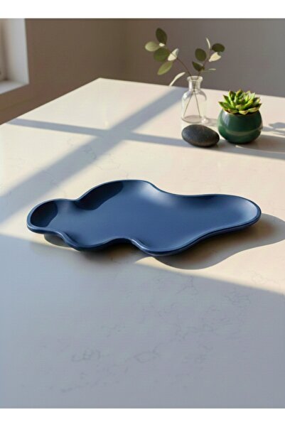 Rigello Home Blue Cirrus Asimetrik Dekoratif Tabak, Beton Tabak, 29x16 cm