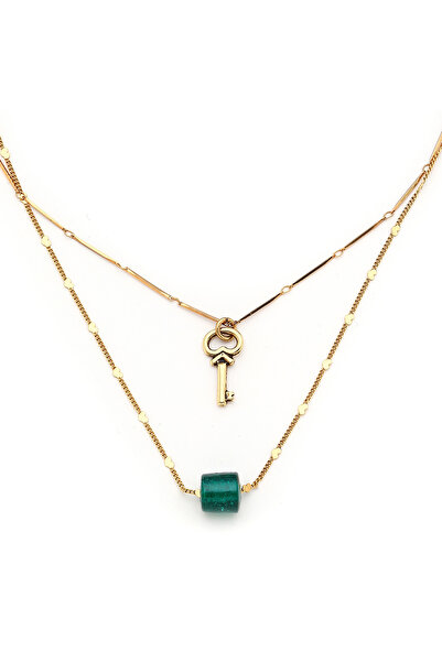 Mon Reve Lucent Cam Boncuk Charm Altın Kaplama Zincir Kolye