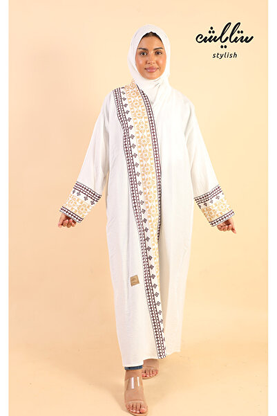 Stylish Linen wrap abaya in embroidered color