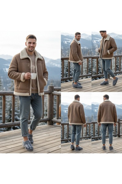 OEM Men's fur slippers, for indoors or short trips outside, D311