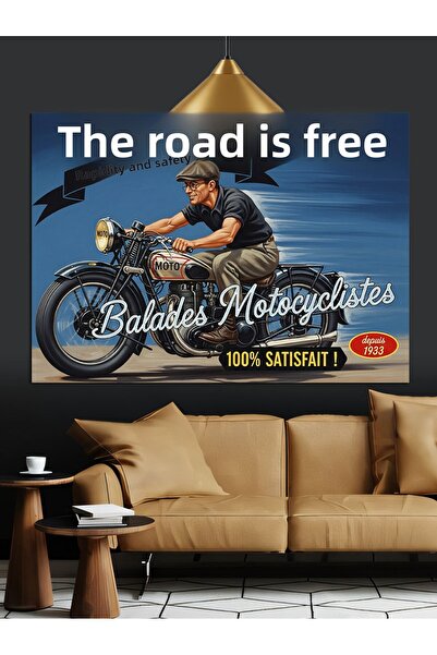 Artmeg Pânză decorativă cu afiș de curse cu motociclete vechi - Tablou din le...